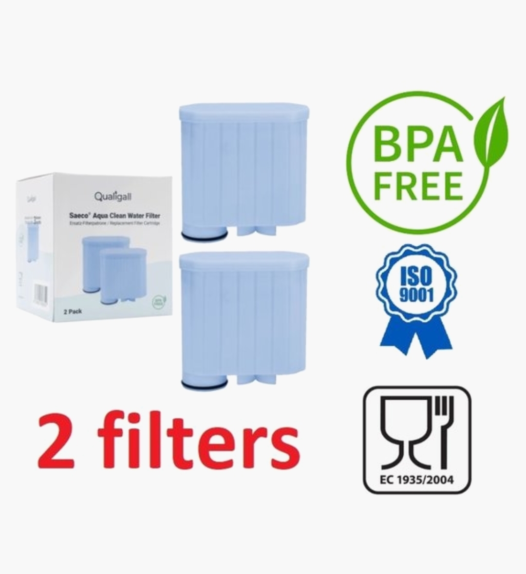 Qualigall waterfilter 2 stuks Saeco Philips LateGo filters4alles